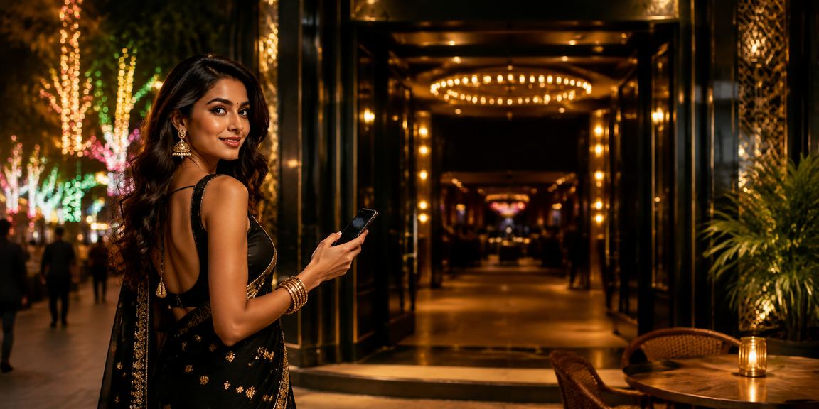 Mobile user playing Aviator game in Delhi at night market