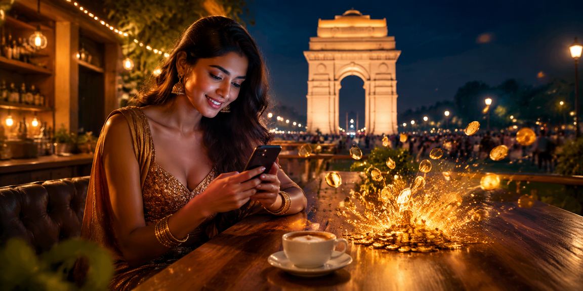 Exciting live casino gaming on mobile phone in Delhi with neon lights