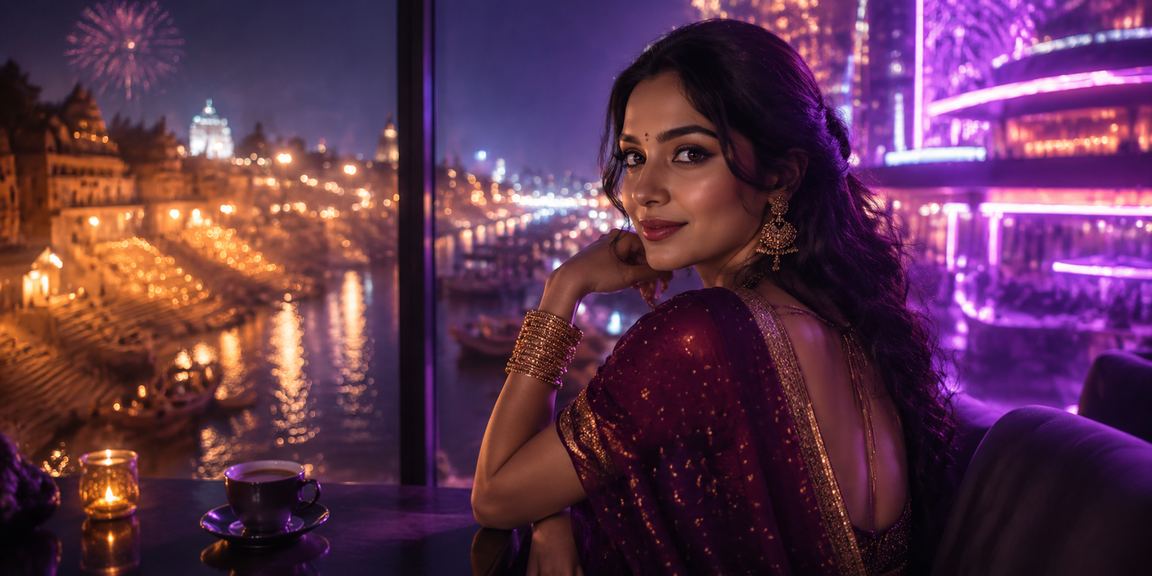 Varanasi Ghat Neon Lights Entertainment with Casino Theme